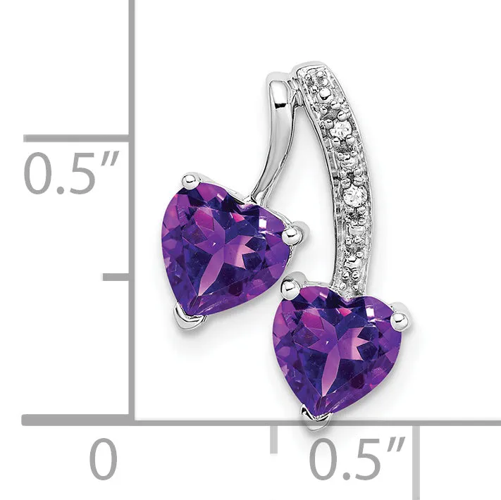 14k White Gold Amethyst and Diamond 2-Heart Pendant