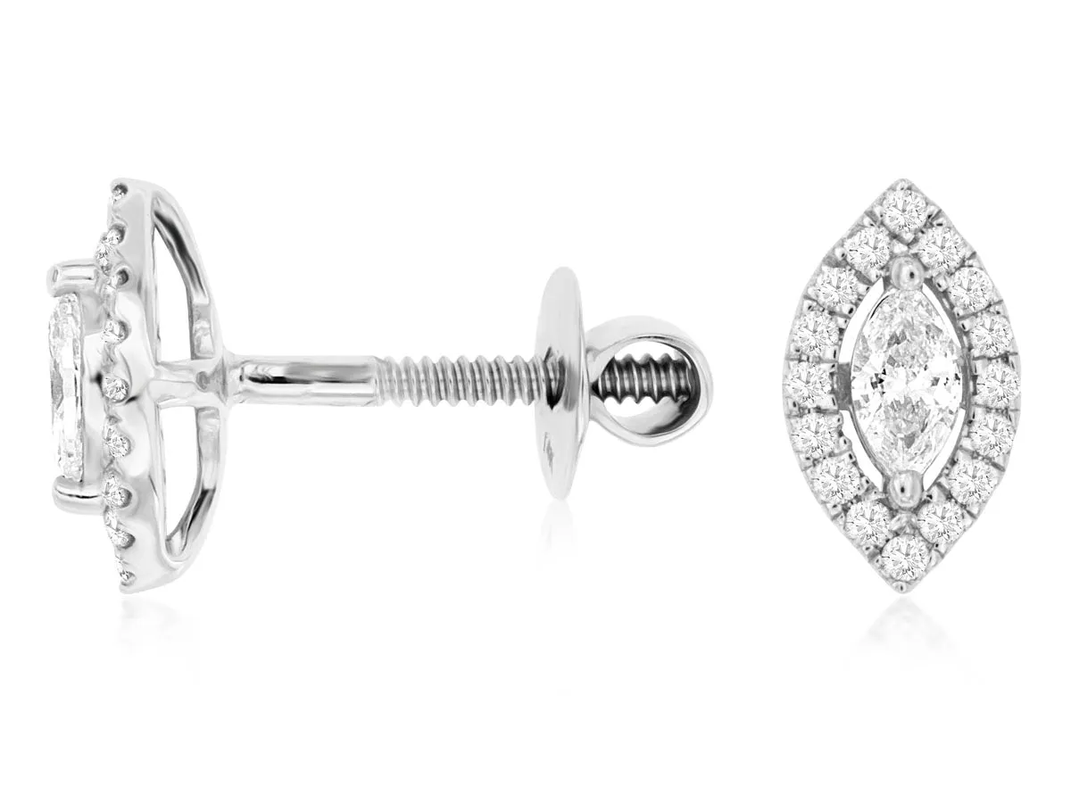 14K White Gold Diamond Marquise Cluster Studs