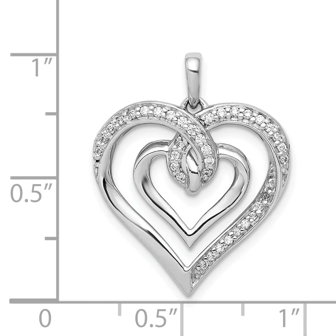 14k White Gold Open Back Polished Finish 0.16-CT Diamond Entwined Heart in Heart Loop Design Charm Pendant