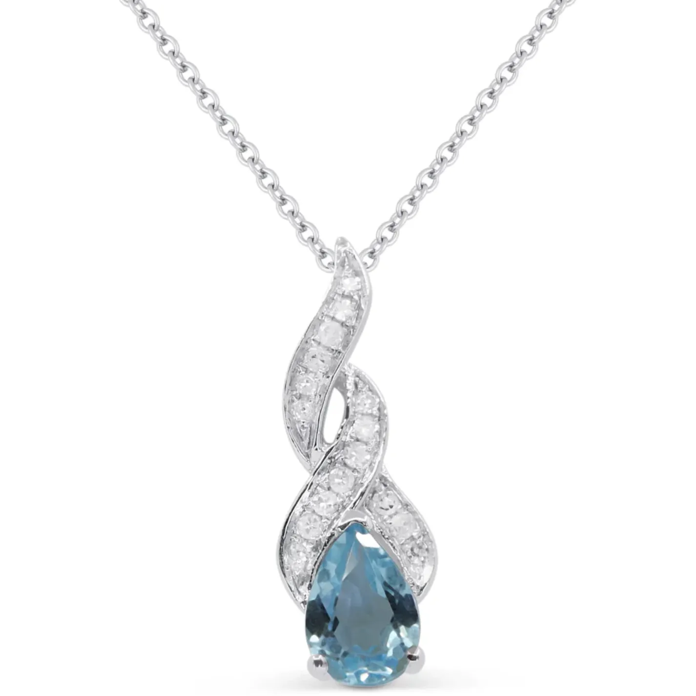 14K White Gold Pear Gemstone and Diamond Accent Pendant