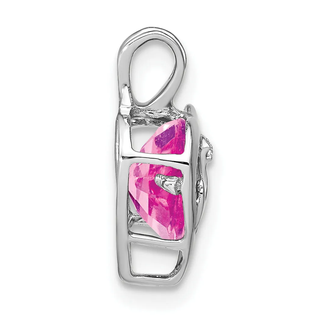 14k White Gold Pink Sapphire/Diamond MOM Heart Pendant