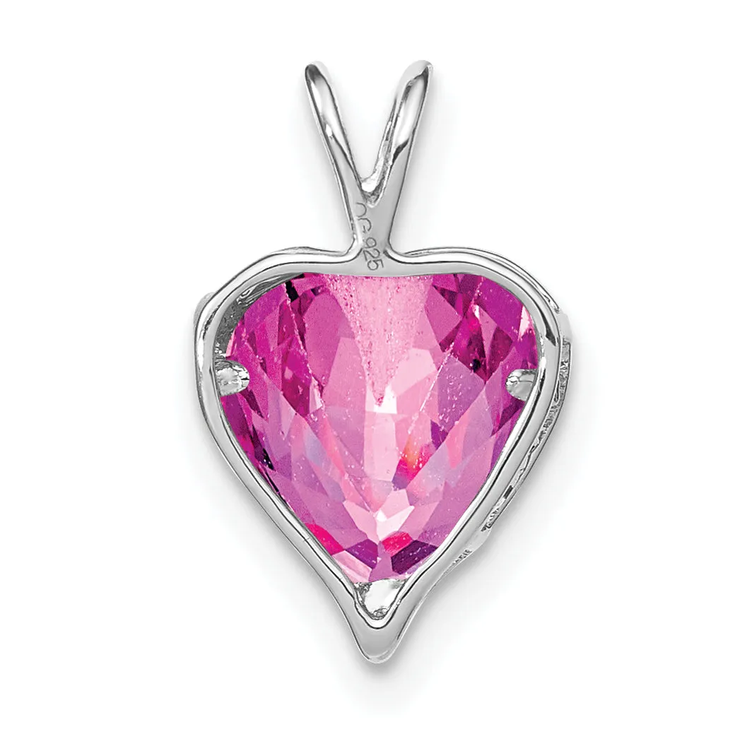 14k White Gold Pink Sapphire/Diamond MOM Heart Pendant