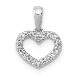 14k White Gold Polished Finish Open Back .03ct Diamond Heart Design Charm Pendant