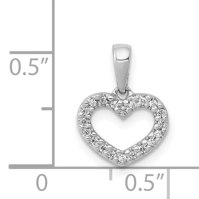 14k White Gold Polished Finish Open Back .03ct Diamond Heart Design Charm Pendant