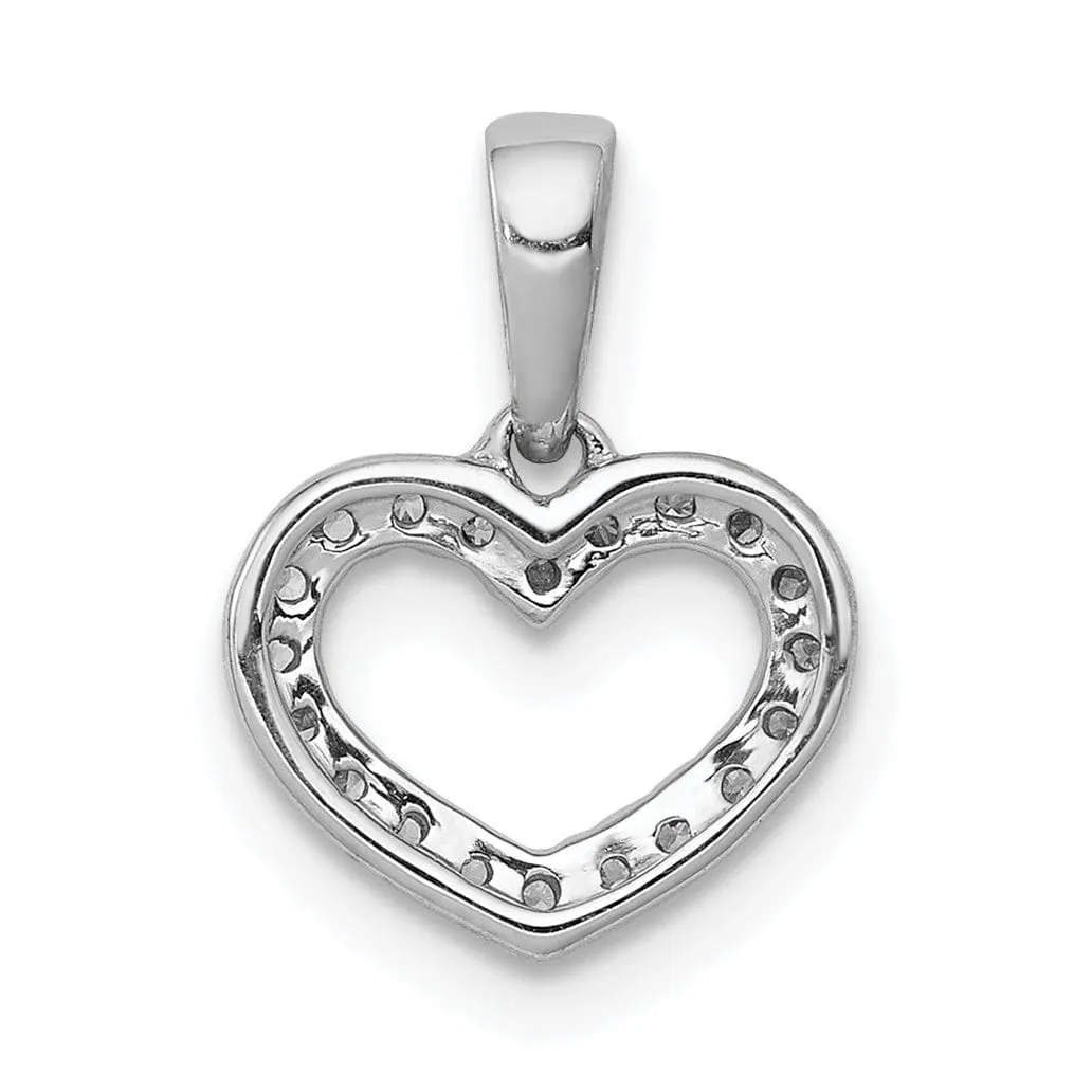 14k White Gold Polished Finish Open Back .03ct Diamond Heart Design Charm Pendant