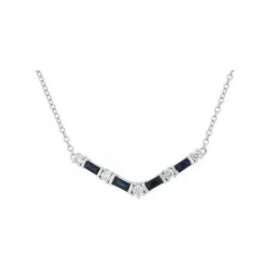 14K White Gold Sapphire & Diamond Chevron Necklace