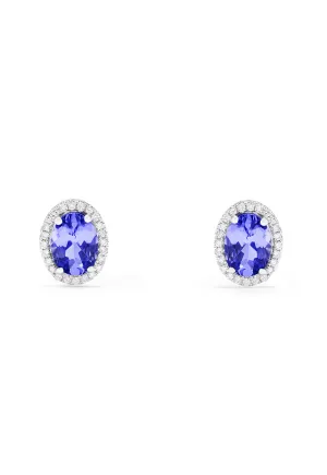 14K White Gold Tanzanite and Diamond Stud Earrings, 2.20 TCW