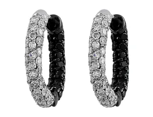 14k White Gold White and Black Diamond Hoop Earrings