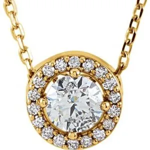 14K Yellow 1/4 CTW Lab-Grown Diamond Halo-Style 16" Necklace