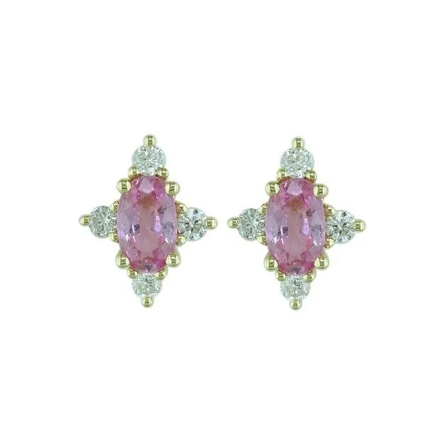 14K Yellow Gold Pink Sapphire & Diamond Studs