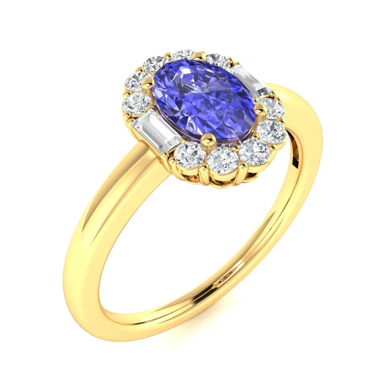 14KT Gold Oval Brilliant Tanzanite and Diamond Ring (Tanzanite 0.90 cts. White Diamonds 0.28 cts.)