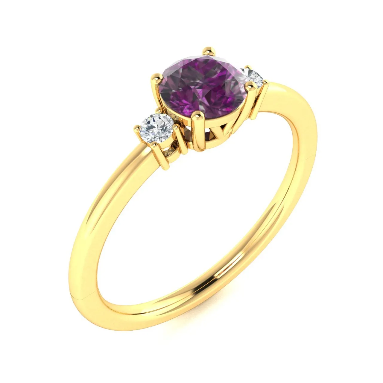 14Kt Gold Round Brilliant Natural Alexandrite and Diamond Ring (Alexandrite 0.75 cts. White Diamonds 0.20 cts.)