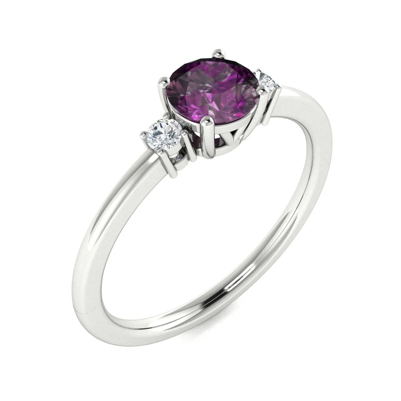 14Kt Gold Round Brilliant Natural Alexandrite and Diamond Ring (Alexandrite 0.75 cts. White Diamonds 0.20 cts.)