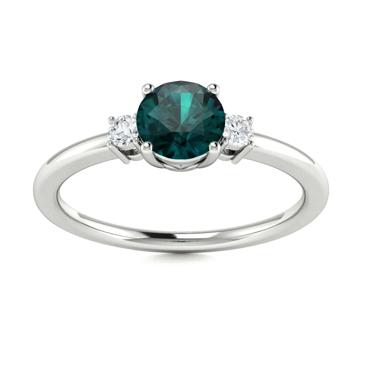 14Kt Gold Round Brilliant Natural Alexandrite and Diamond Ring (Alexandrite 0.75 cts. White Diamonds 0.20 cts.)