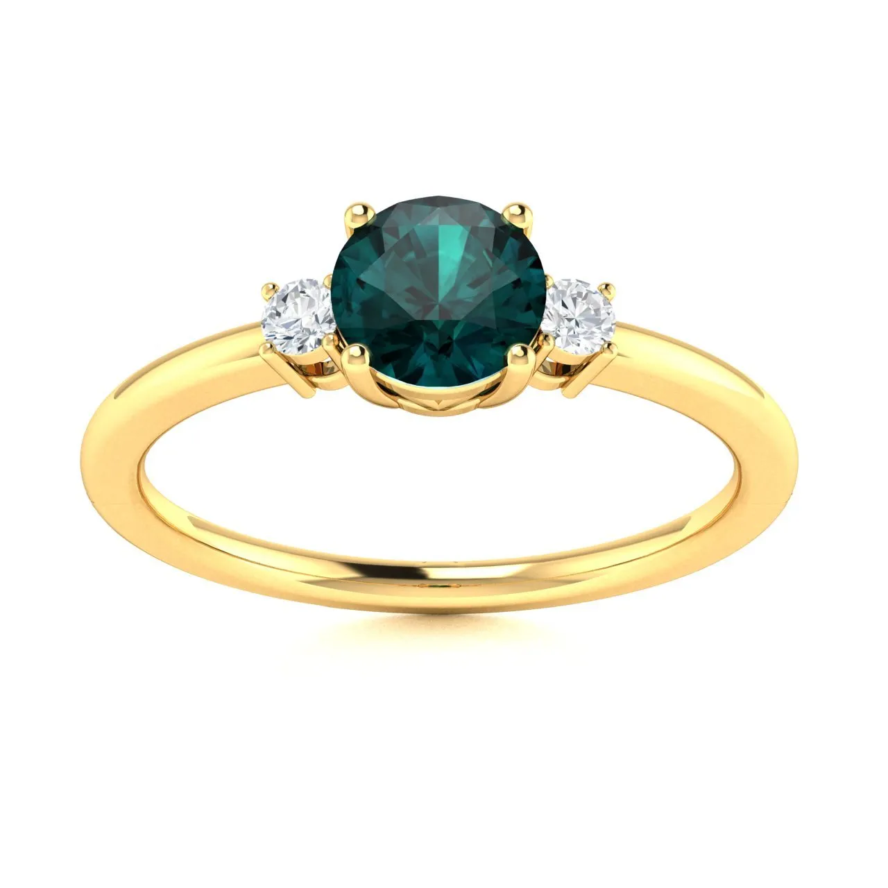 14Kt Gold Round Brilliant Natural Alexandrite and Diamond Ring (Alexandrite 0.75 cts. White Diamonds 0.20 cts.)