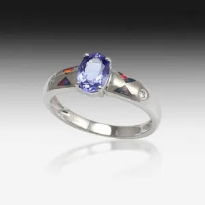 14kt White gold Tanzanite and Opal ring