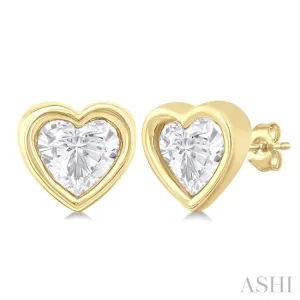 1/5 Ctw Petite Bezel Set Heart Shape Diamond Fashion Stud Earring in 10K Yellow Gold