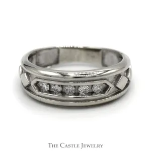 .15cttw 5 Nick Set Diamond Wedding Band with Geometric Sides in 10k White Gold