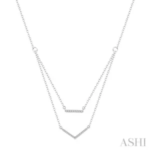 1/6 Ctw Bar & V-shape Round Cut Diamond Layered Pendant With Link Chain in 10K White Gold