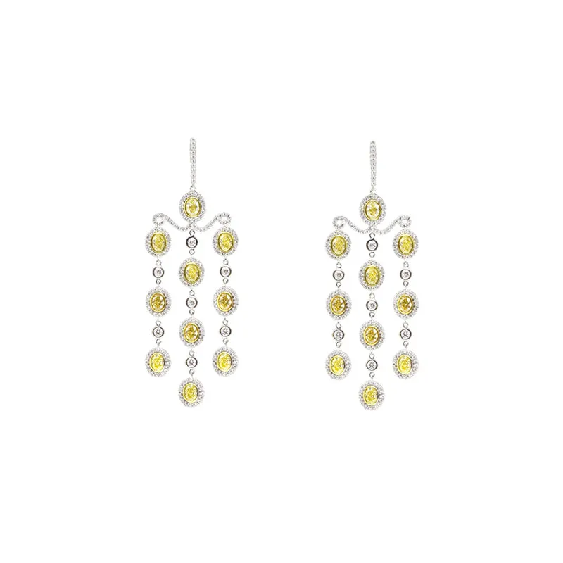 18 Karat Yellow and White Gold Yellow Diamond Chandelier Earrings