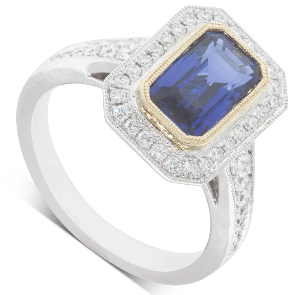 18ct White & Yellow Gold Sapphire & Diamond Halo Ring