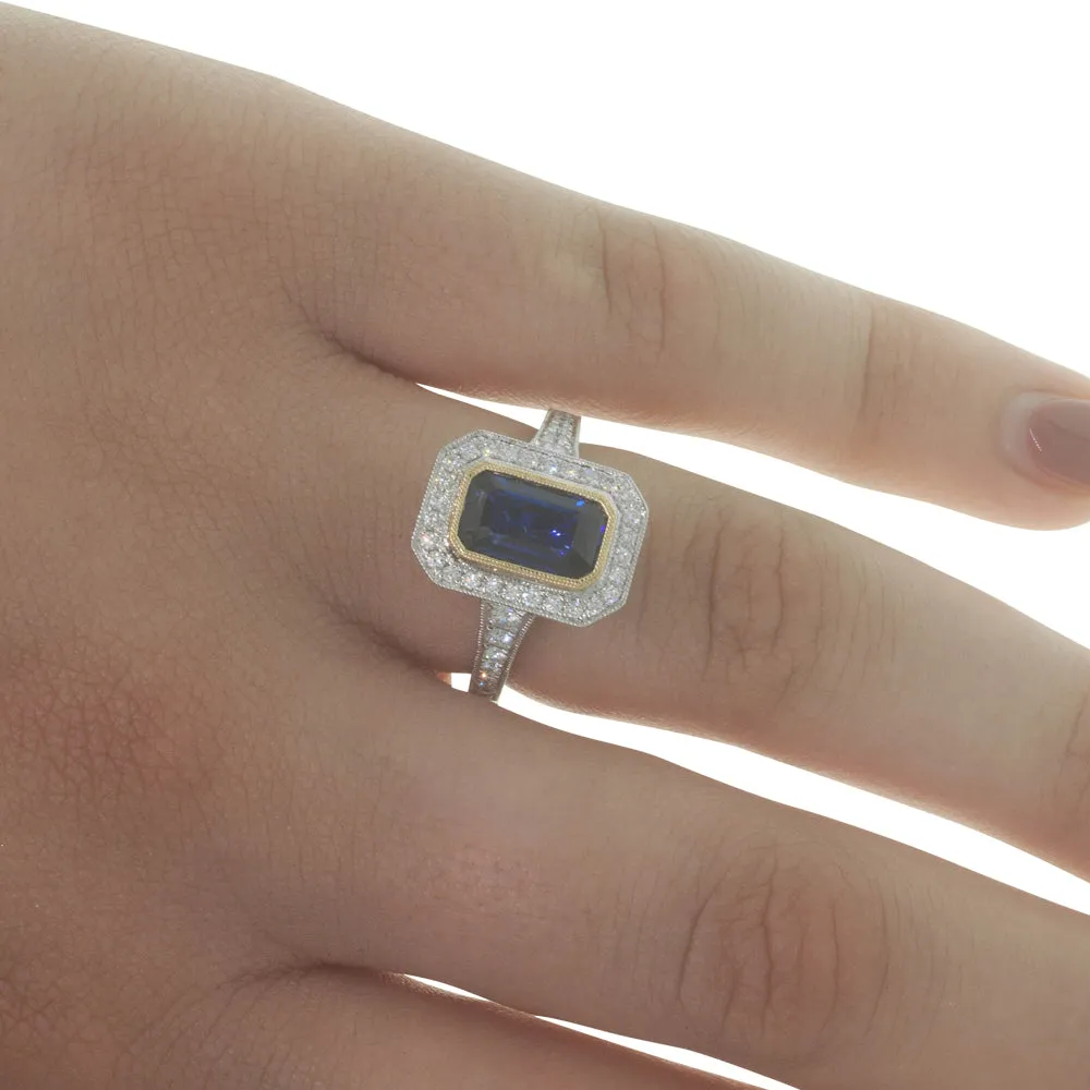 18ct White & Yellow Gold Sapphire & Diamond Halo Ring