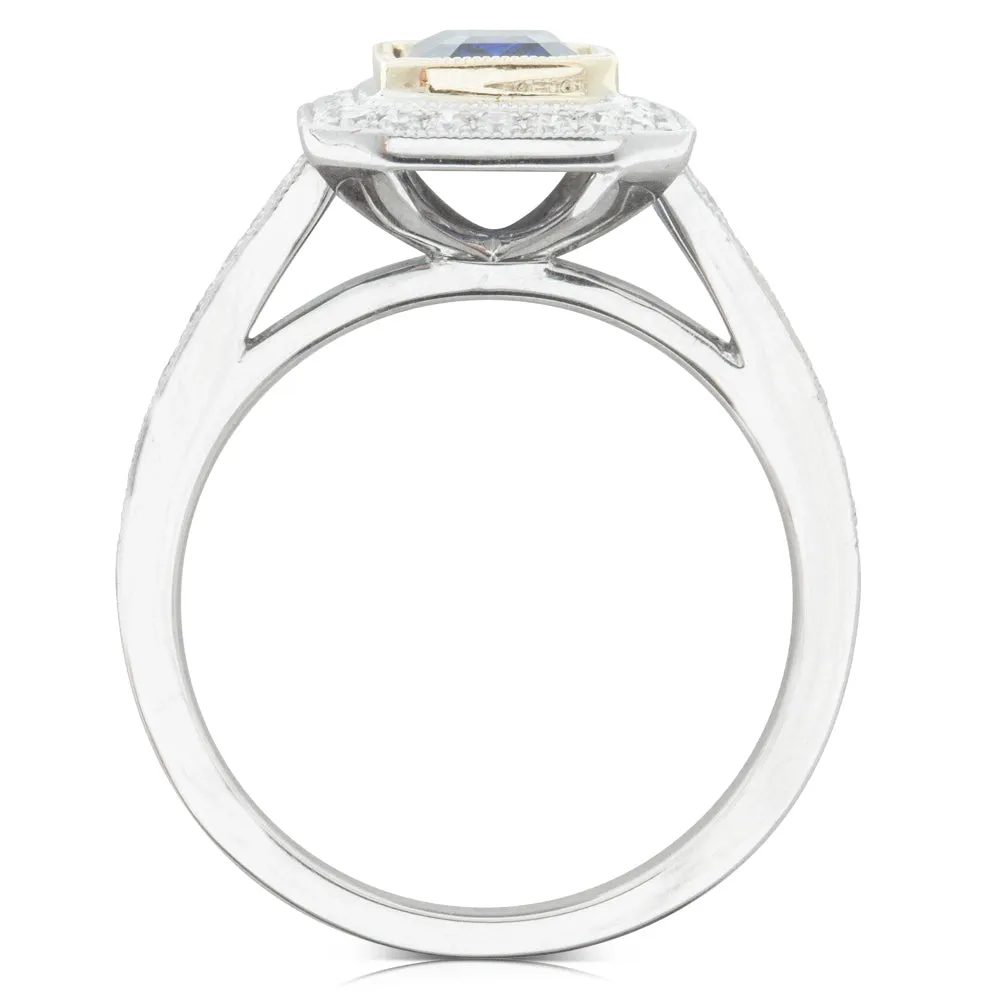 18ct White & Yellow Gold Sapphire & Diamond Halo Ring