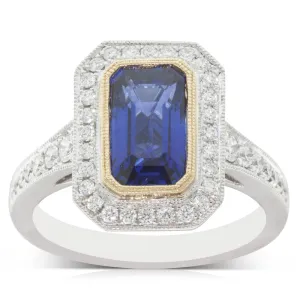 18ct White & Yellow Gold Sapphire & Diamond Halo Ring