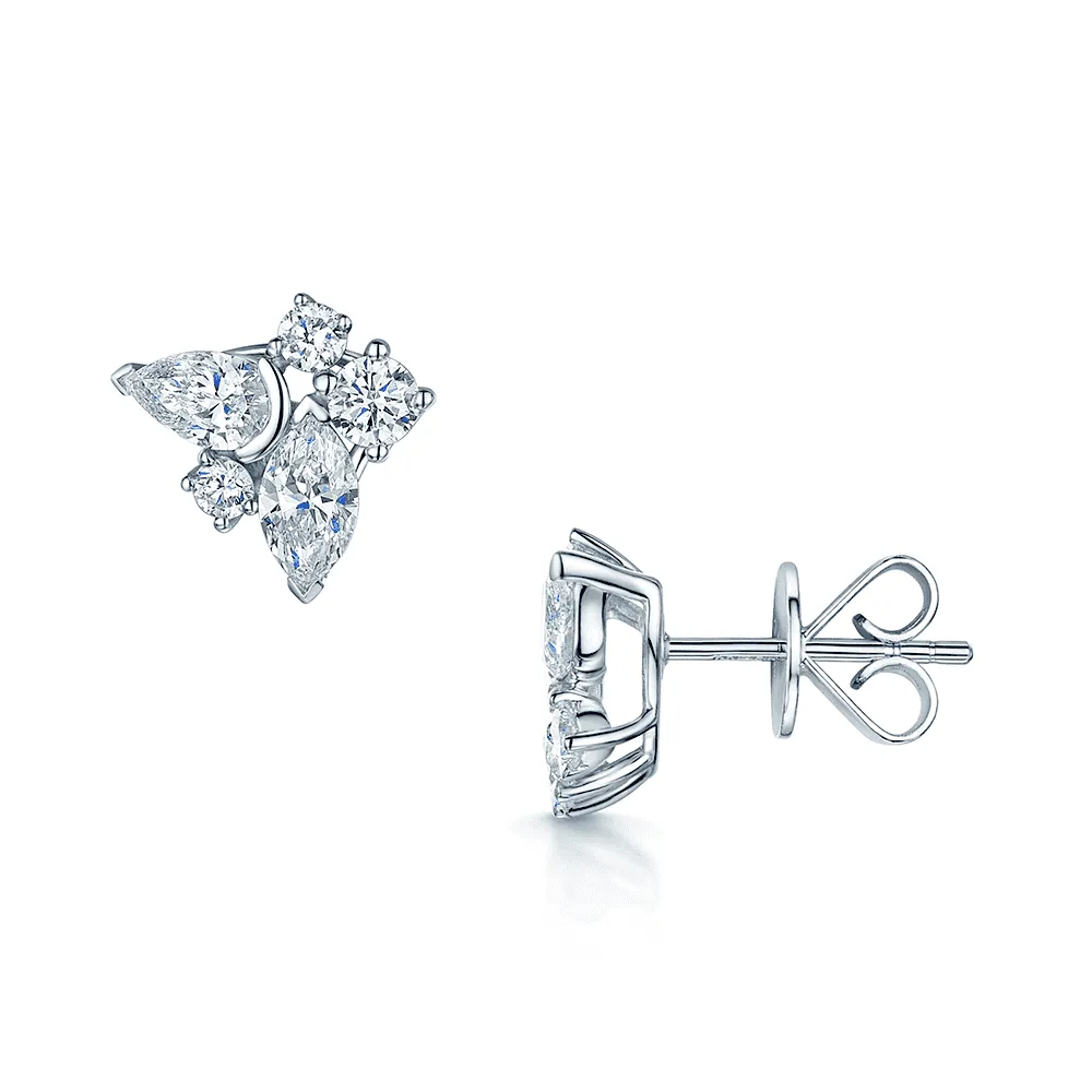 18ct White Gold Five Diamond Cascade Stud Earrings