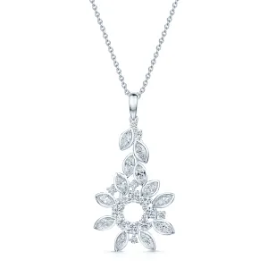 18ct White Gold Marquise & Round Diamond Open Spray Cluster Pendant