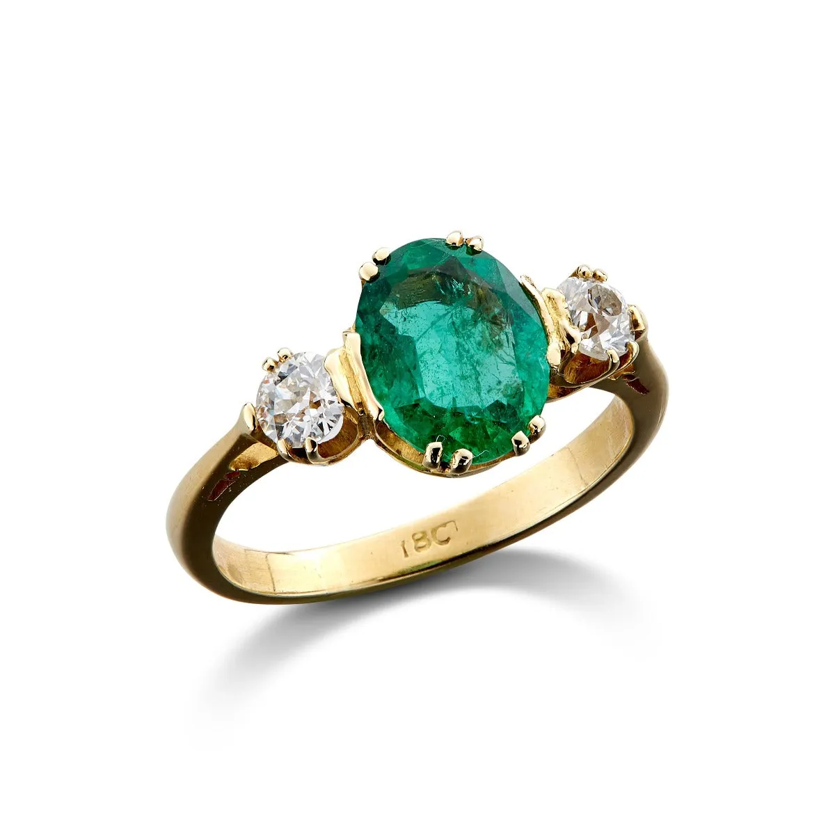 18ct Yellow Gold Emerald & Diamond Ring