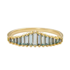 18K Gold & Graduated Teal Sapphire "Tiara" Ring