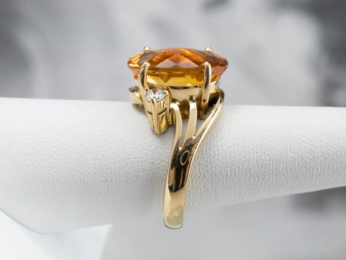 18K Gold Citrine and Diamond Bypass Ring