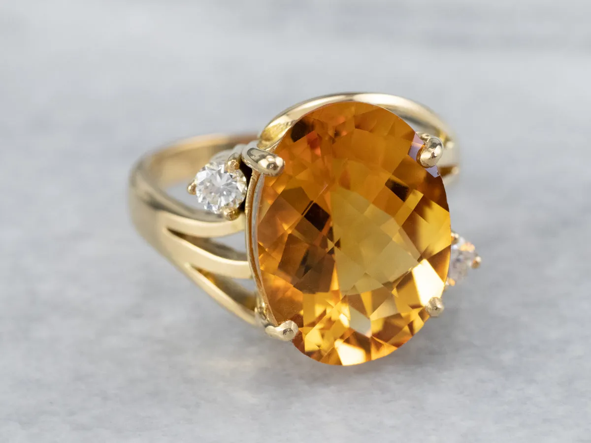 18K Gold Citrine and Diamond Bypass Ring