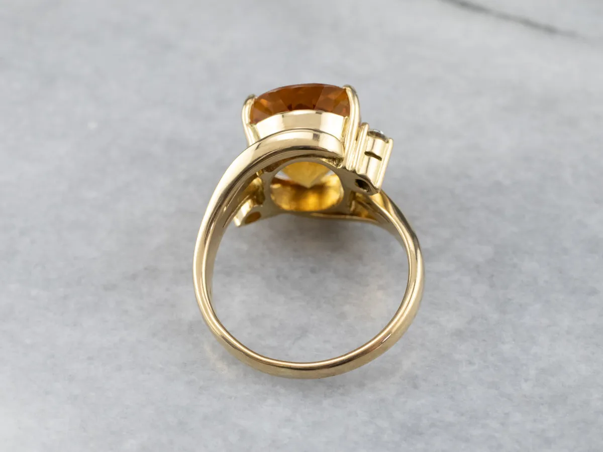 18K Gold Citrine and Diamond Bypass Ring