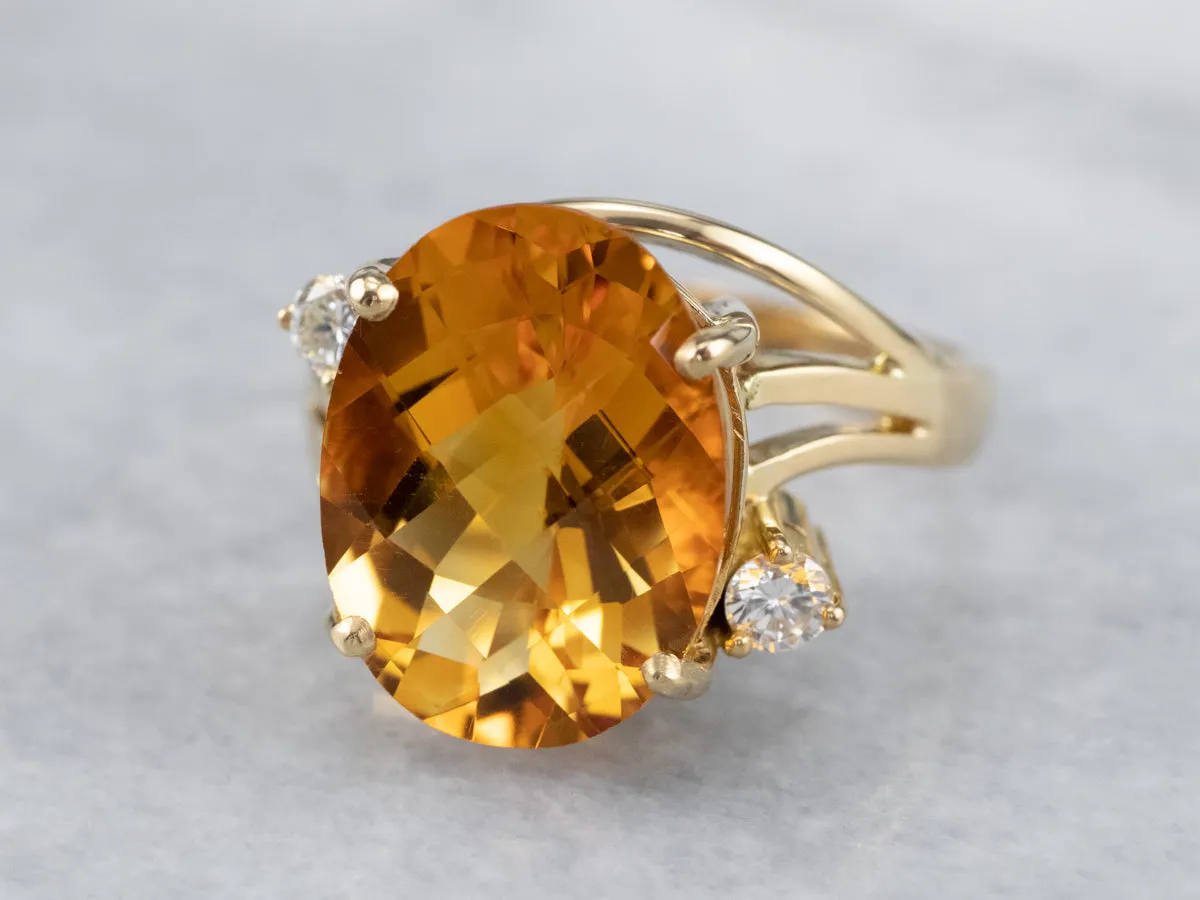 18K Gold Citrine and Diamond Bypass Ring