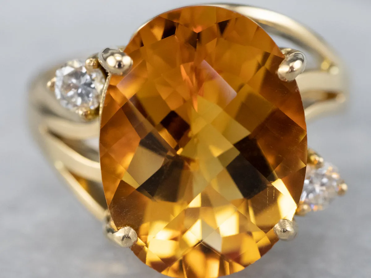 18K Gold Citrine and Diamond Bypass Ring