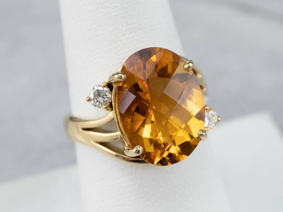 18K Gold Citrine and Diamond Bypass Ring