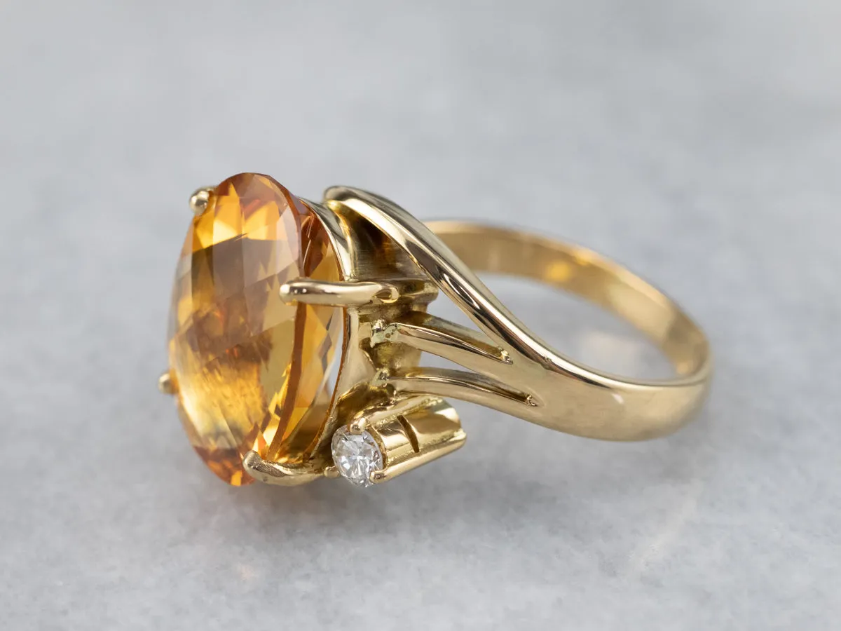 18K Gold Citrine and Diamond Bypass Ring