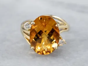 18K Gold Citrine and Diamond Bypass Ring