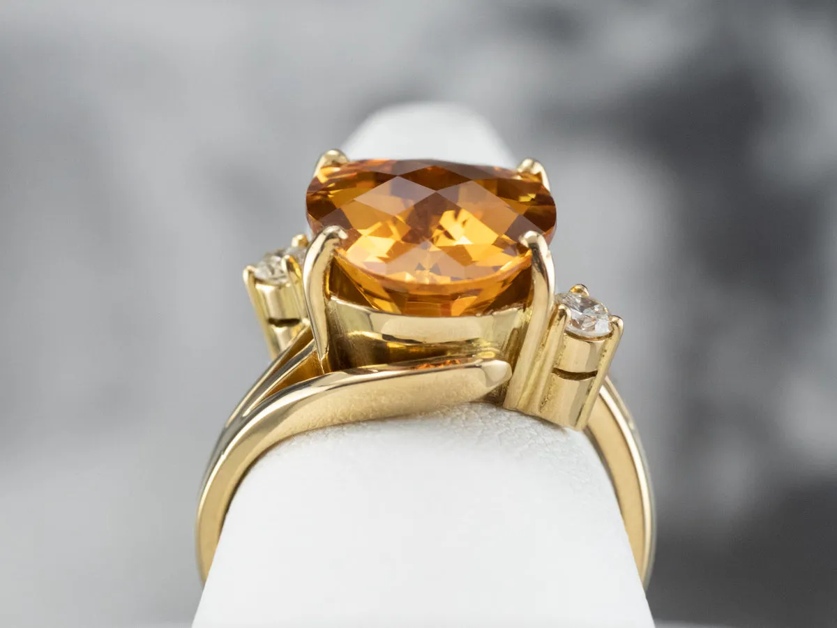 18K Gold Citrine and Diamond Bypass Ring