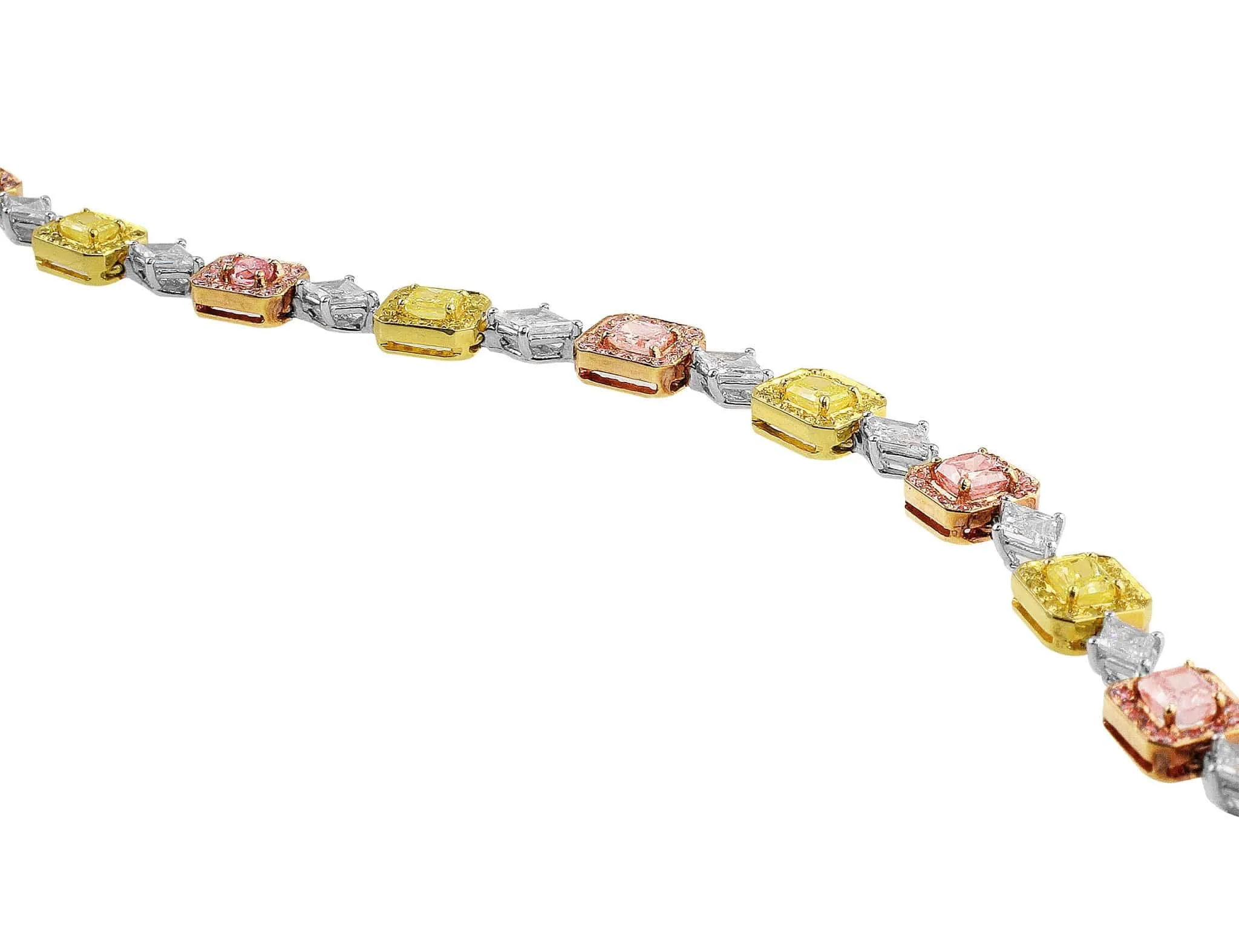 18k Gold Platinum Radiant Colored Diamond Bracelet