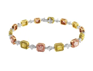 18k Gold Platinum Radiant Colored Diamond Bracelet