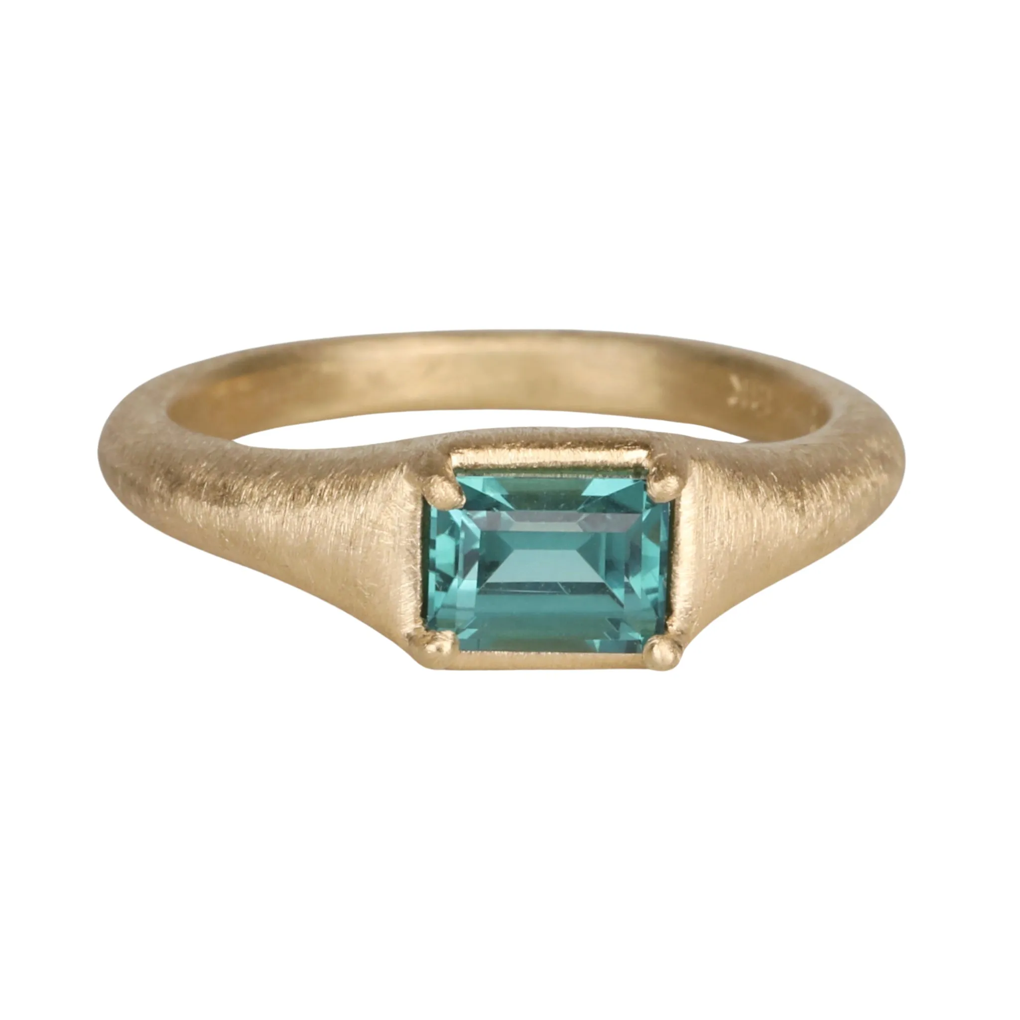 18K Gold Tapered "Zen" Ring with Green Tourmaline