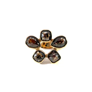 18k Rose Gold Ring with 5 Natural Colored Brown Rose Cut Diamonds