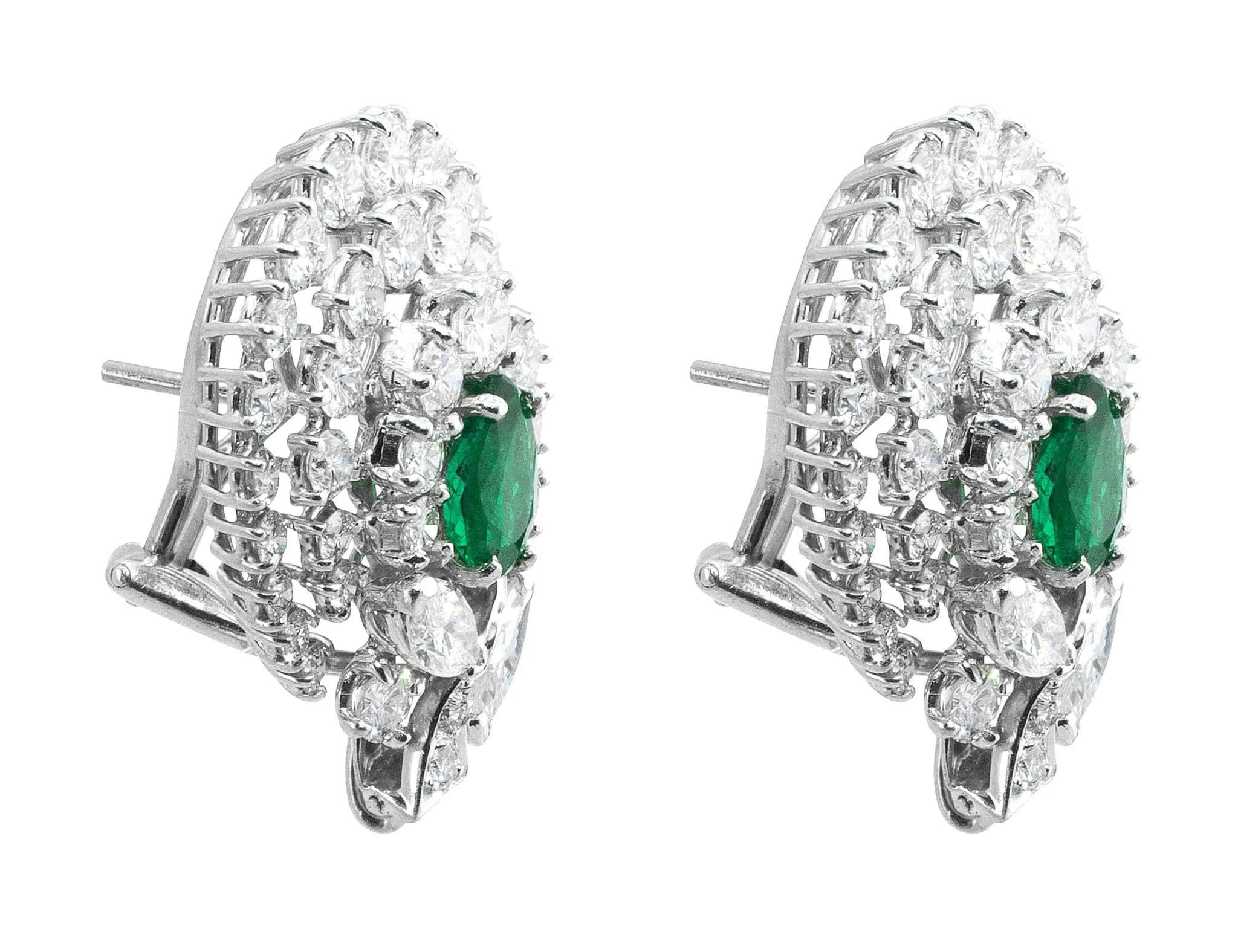 18k White Gold Emerald and Diamond Earrings