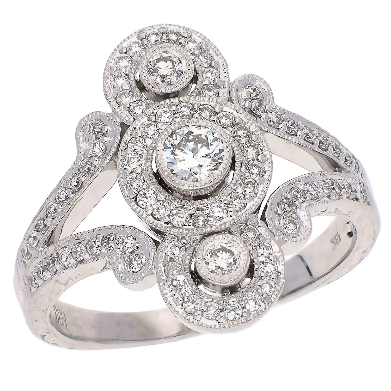 18K White Gold Round Rough Cut Diamond Ring