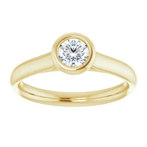 18k Yellow Gold Petite Solitaire with .33 Carat Round Lab Diamond Color F 