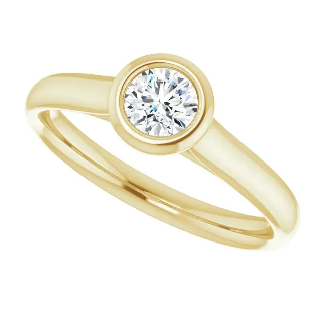 18k Yellow Gold Petite Solitaire with .33 Carat Round Lab Diamond Color F 