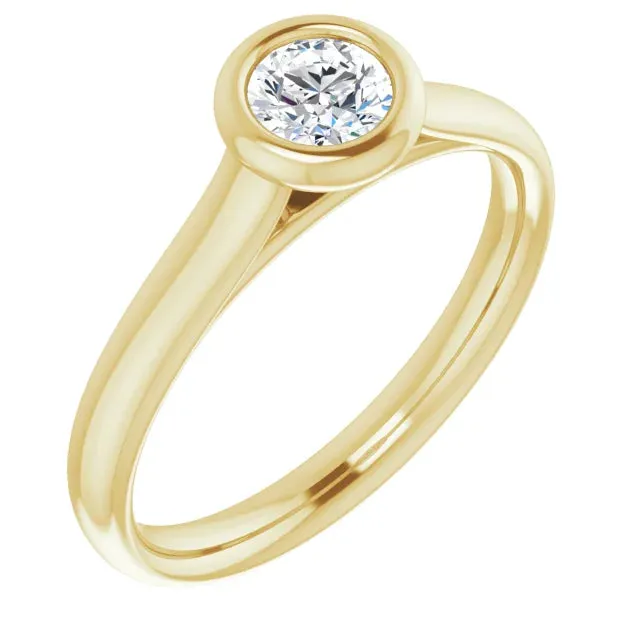 18k Yellow Gold Petite Solitaire with .33 Carat Round Lab Diamond Color F 